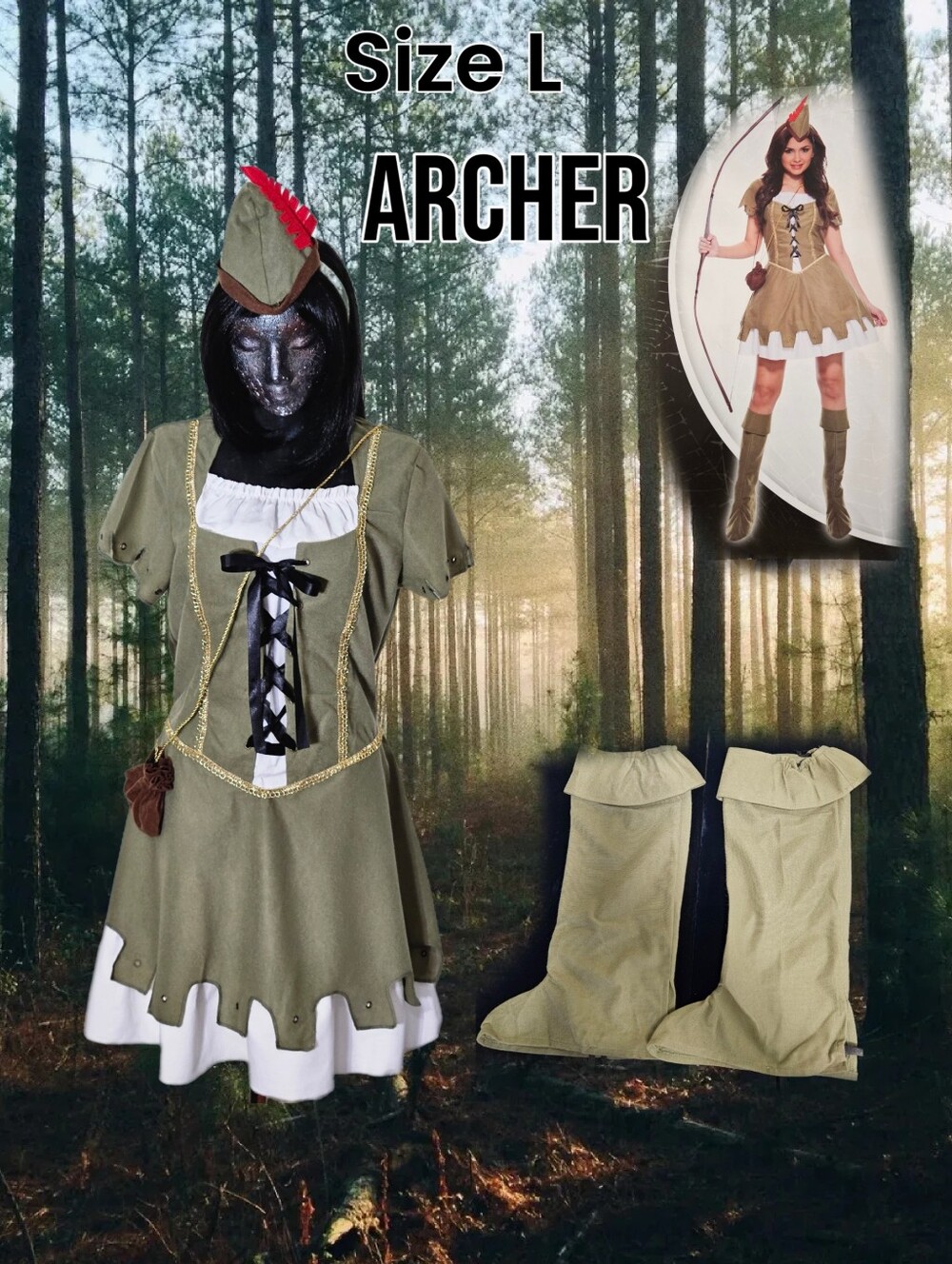Spirit Archer Costume / Dress Mini Hat Purse Boot Covers Size L(14-16) - Picture 1 of 8